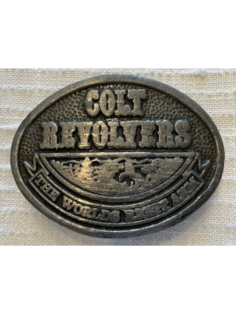 Vtg COLT ARMS Belt Buckle GUN Pistol Right Arm RARE